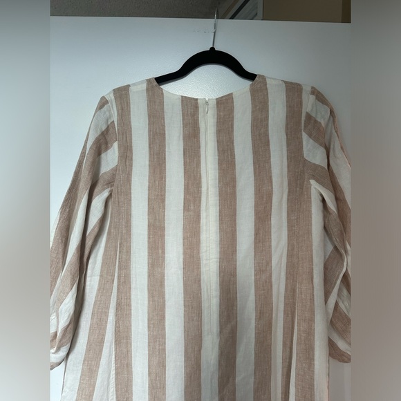 NWT Everlane linen striped midi dress with sleeves, size 2, tan and cream - Picture 12 of 12
